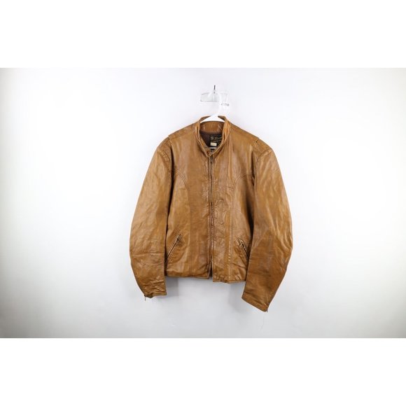 Vtg 50s Brooks Leather Mens 44 Pull Ring Leather Cafe Racer Bomber Jacket USA
